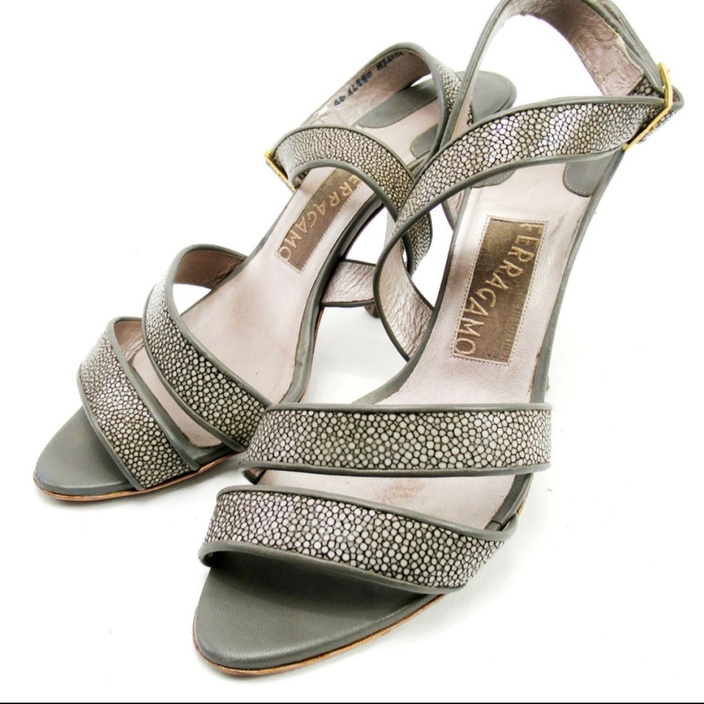 Salvatore Ferragamo Vintage Stingray Leather Strappy Heeled Sandal — Size 7.5